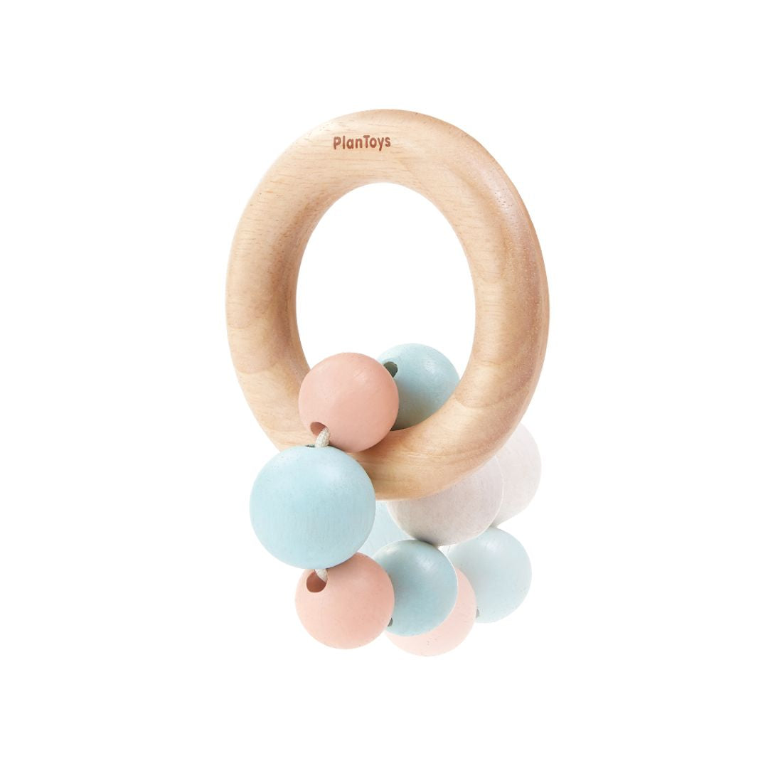 PlanToys Wooden Pastel Beads Rattle: Eco-Friendly, Non-Toxic Baby Toy for Sensory Development