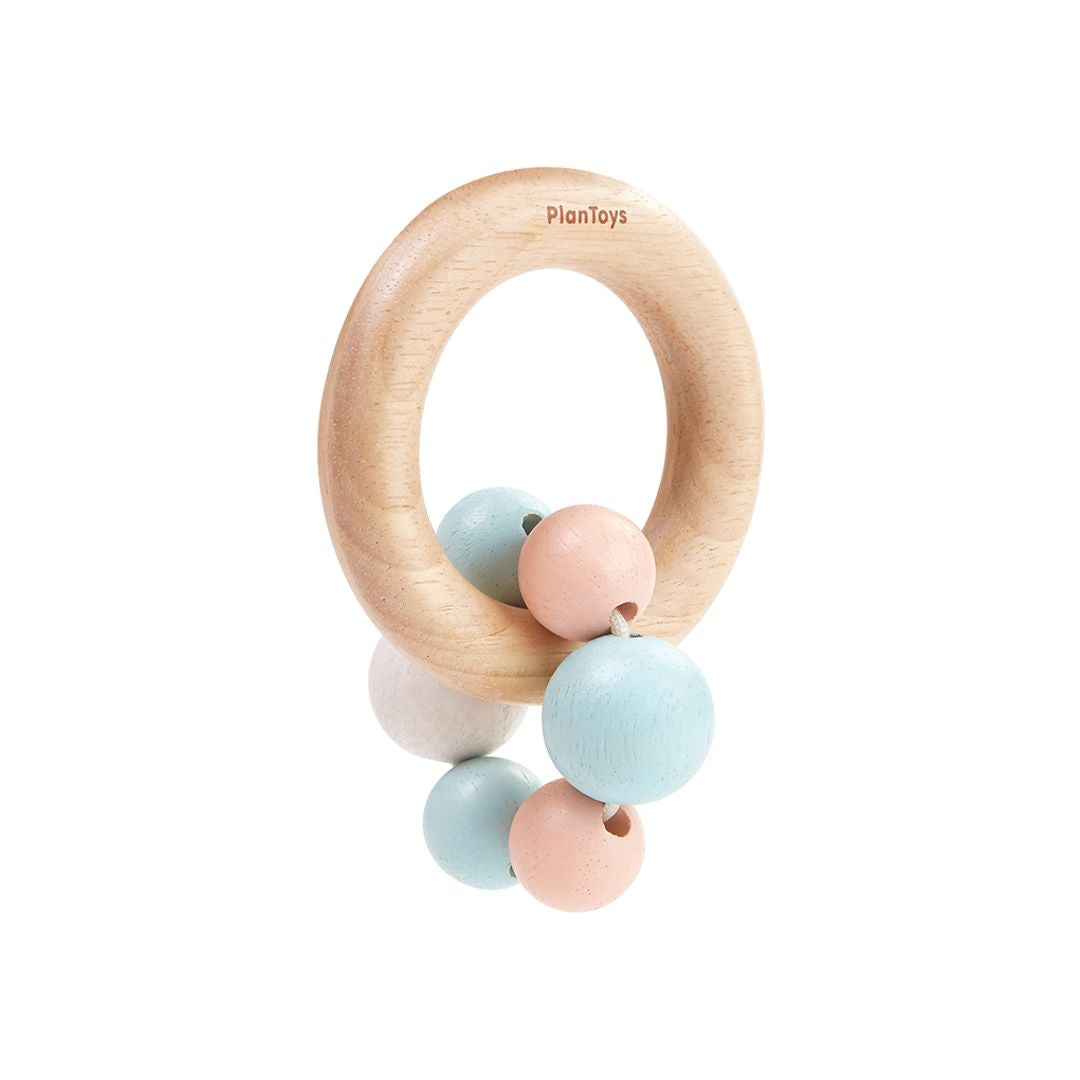 PlanToys Wooden Pastel Beads Rattle: Eco-Friendly, Non-Toxic Baby Toy for Sensory Development