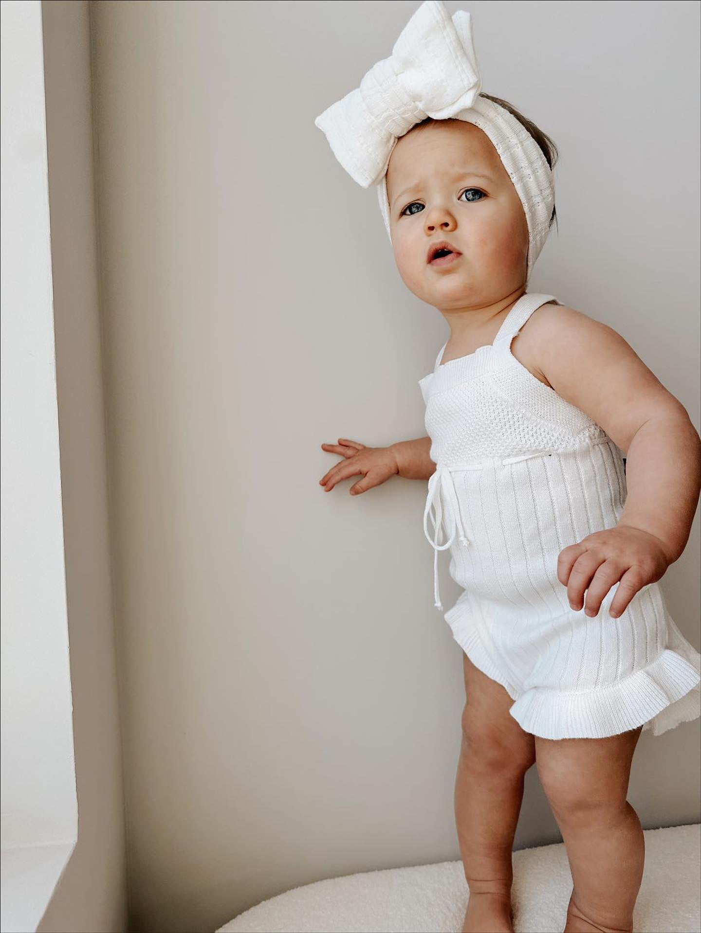 Luna + Luca Sleeveless Organic Cotton Ruffle Romper - White