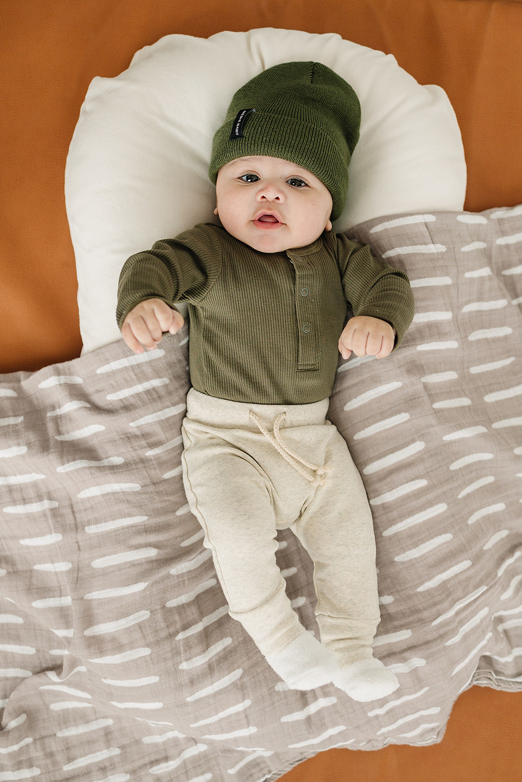 Mebie Baby Winter Green Organic Snap Long Sleeve Ribbed Bodysuit