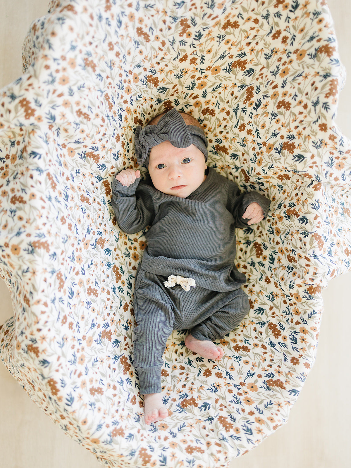 Mebie Baby Organic Cotton Ribbed Head Wrap Bow | Charcoal