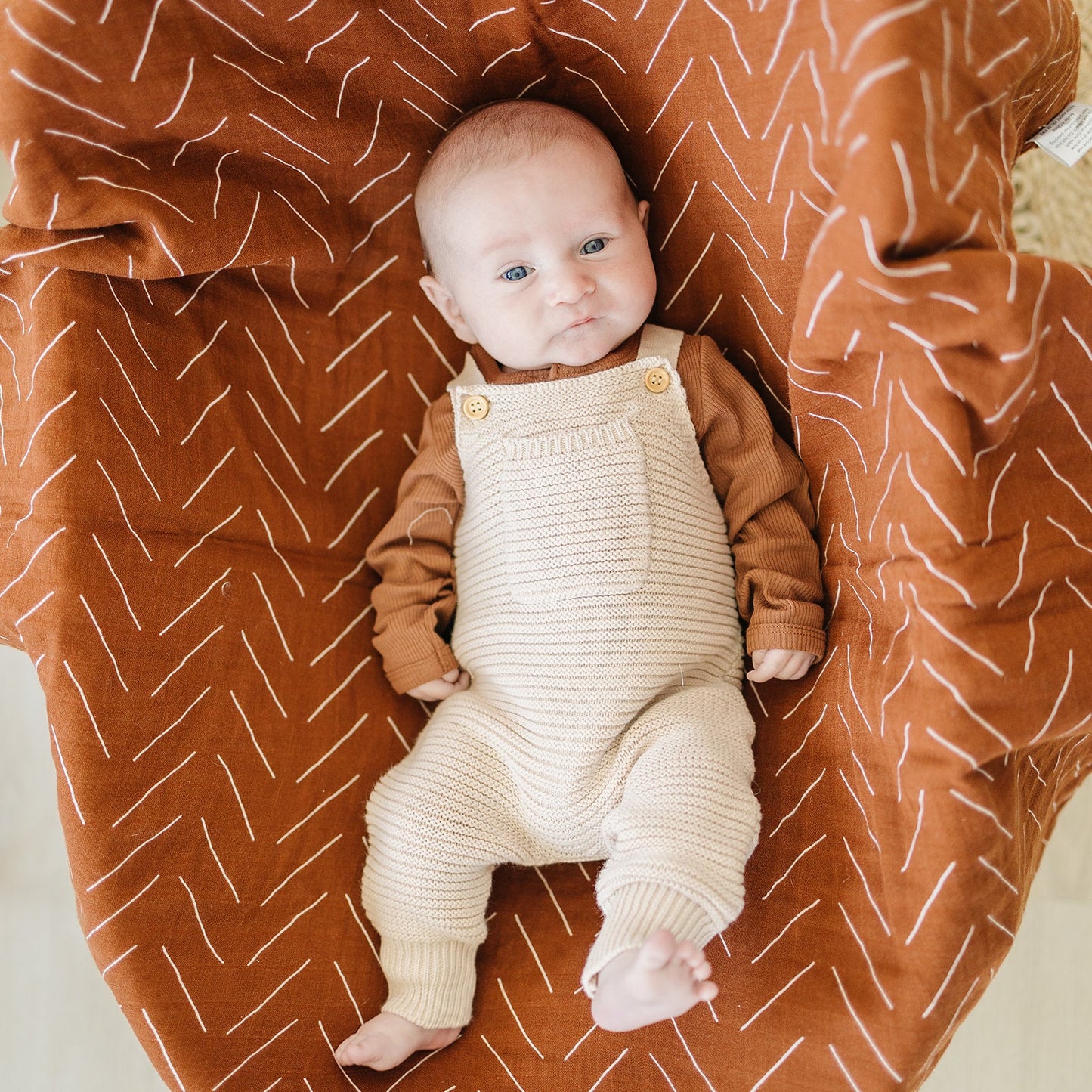 Mebie Baby Rust Organic Snap Long Sleeve Ribbed Bodysuit Onesie