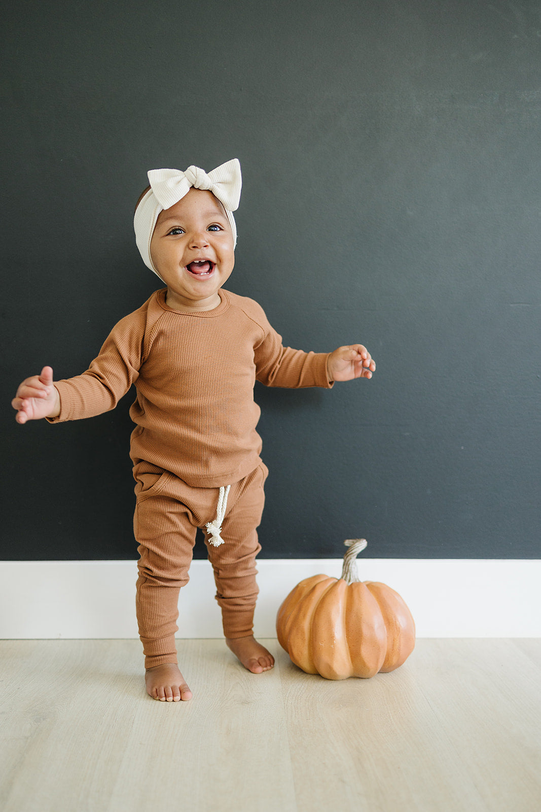 Mebie Baby Vanilla Organic Cotton Ribbed Bow Head Wrap