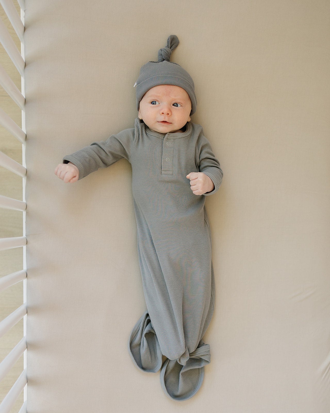 Mebie Baby Organic Cotton Ribbed Knot Gown | Grey