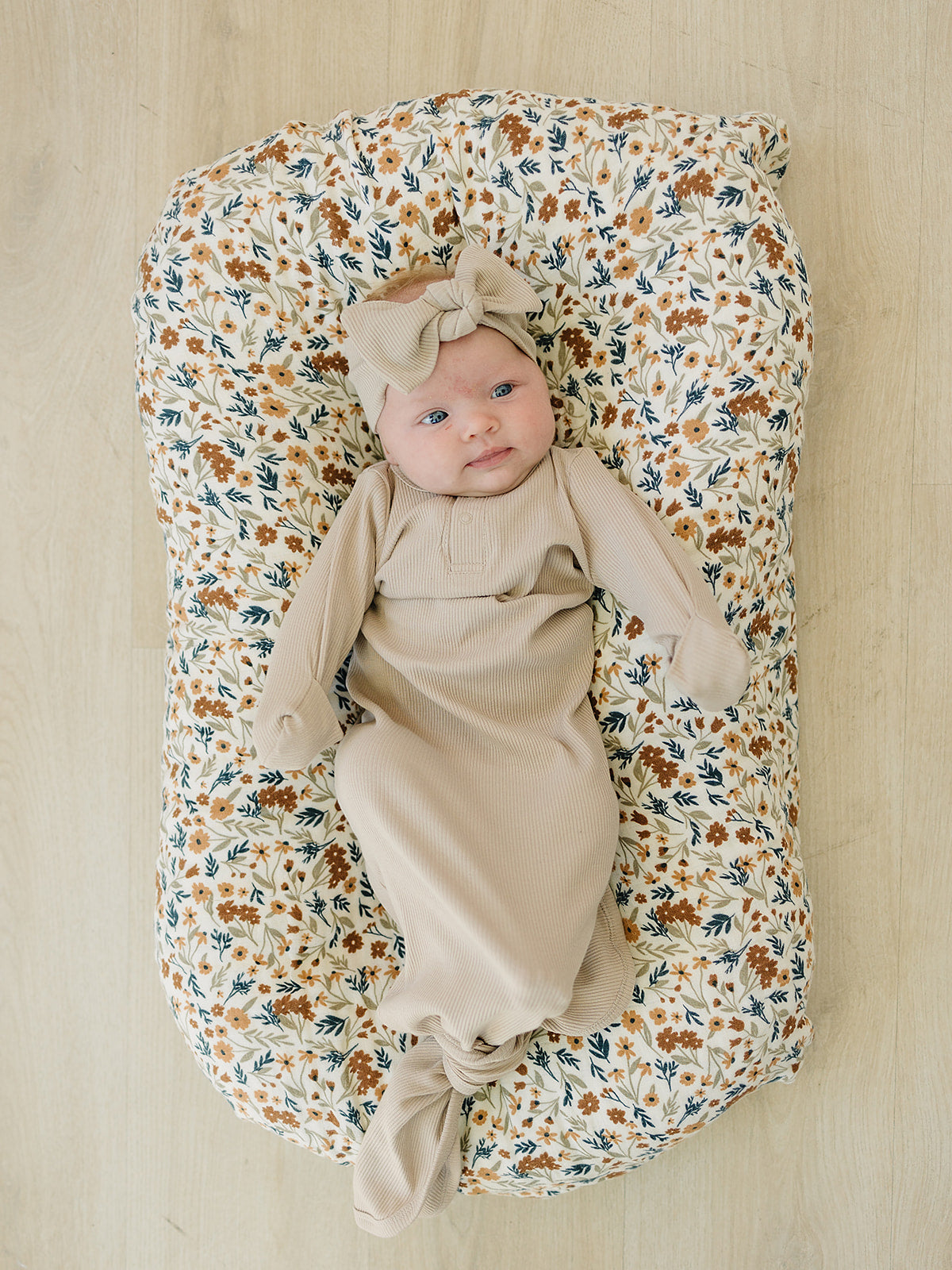 Mebie Baby Oatmeal Organic Cotton Ribbed Bow Head Wrap