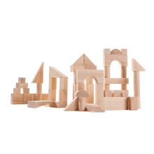 Load image into Gallery viewer, PlanToys 50 Unit Natural Wood Eco-Friendly STEM Building Blocks
