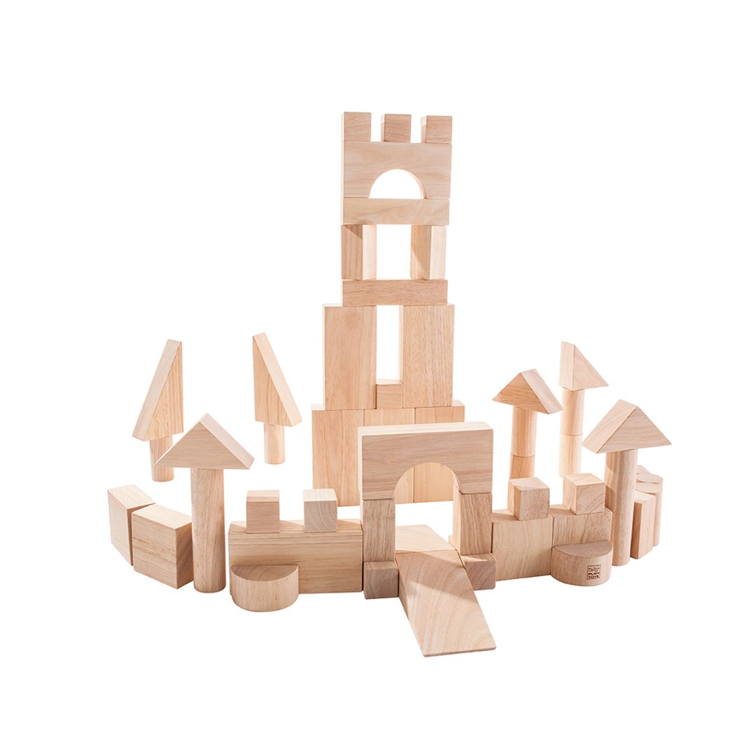 PlanToys 50 Unit Natural Wood Eco-Friendly STEM Building Blocks