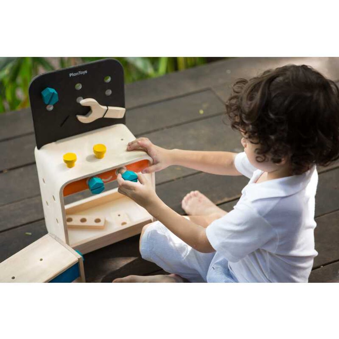 PlanToys Eco-Friendly Wooden Kids' Workbench Pretend Play Toy