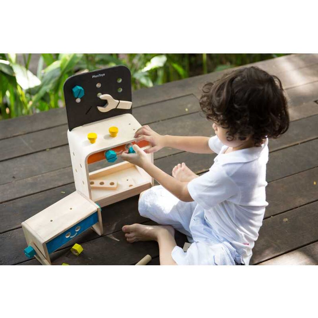PlanToys Eco-Friendly Wooden Kids' Workbench Pretend Play Toy