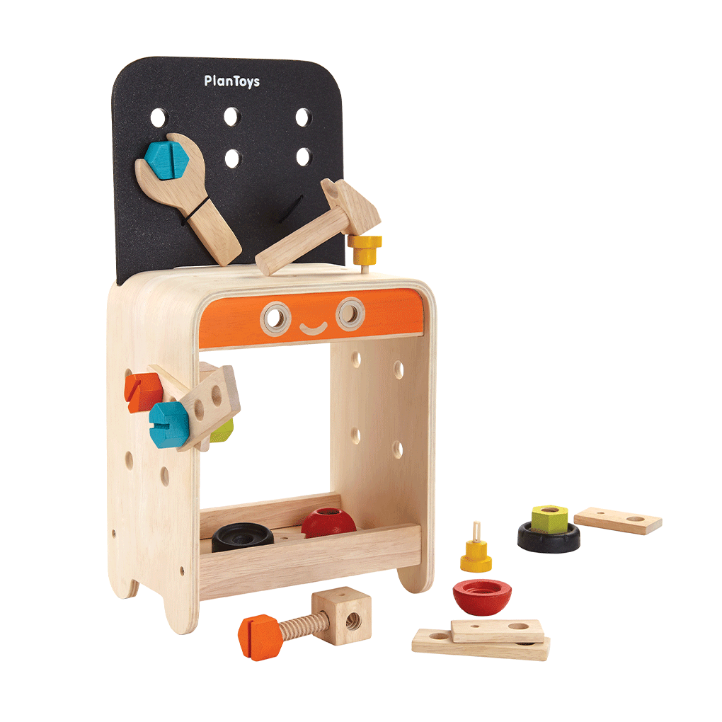 PlanToys Eco-Friendly Wooden Kids' Workbench Pretend Play Toy