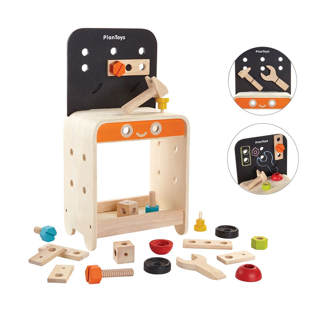 PlanToys Eco-Friendly Wooden Kids' Workbench Pretend Play Toy