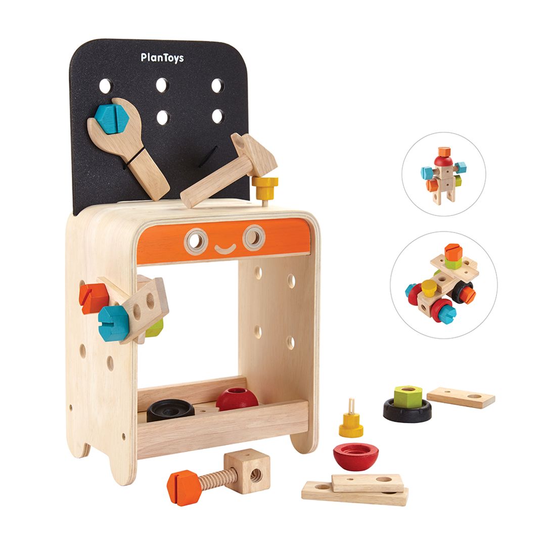 PlanToys Eco-Friendly Wooden Kids' Workbench Pretend Play Toy