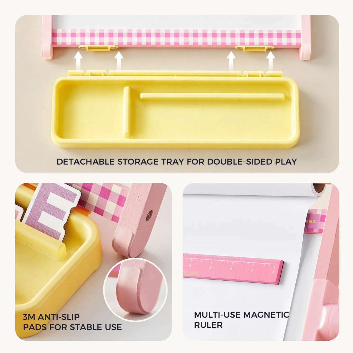 Tiny Land® Double-Sided Magnetic Tabletop Easel – Whiteboard, Chalkboard & Paper Roll with Letter Magnets, Ages 3+