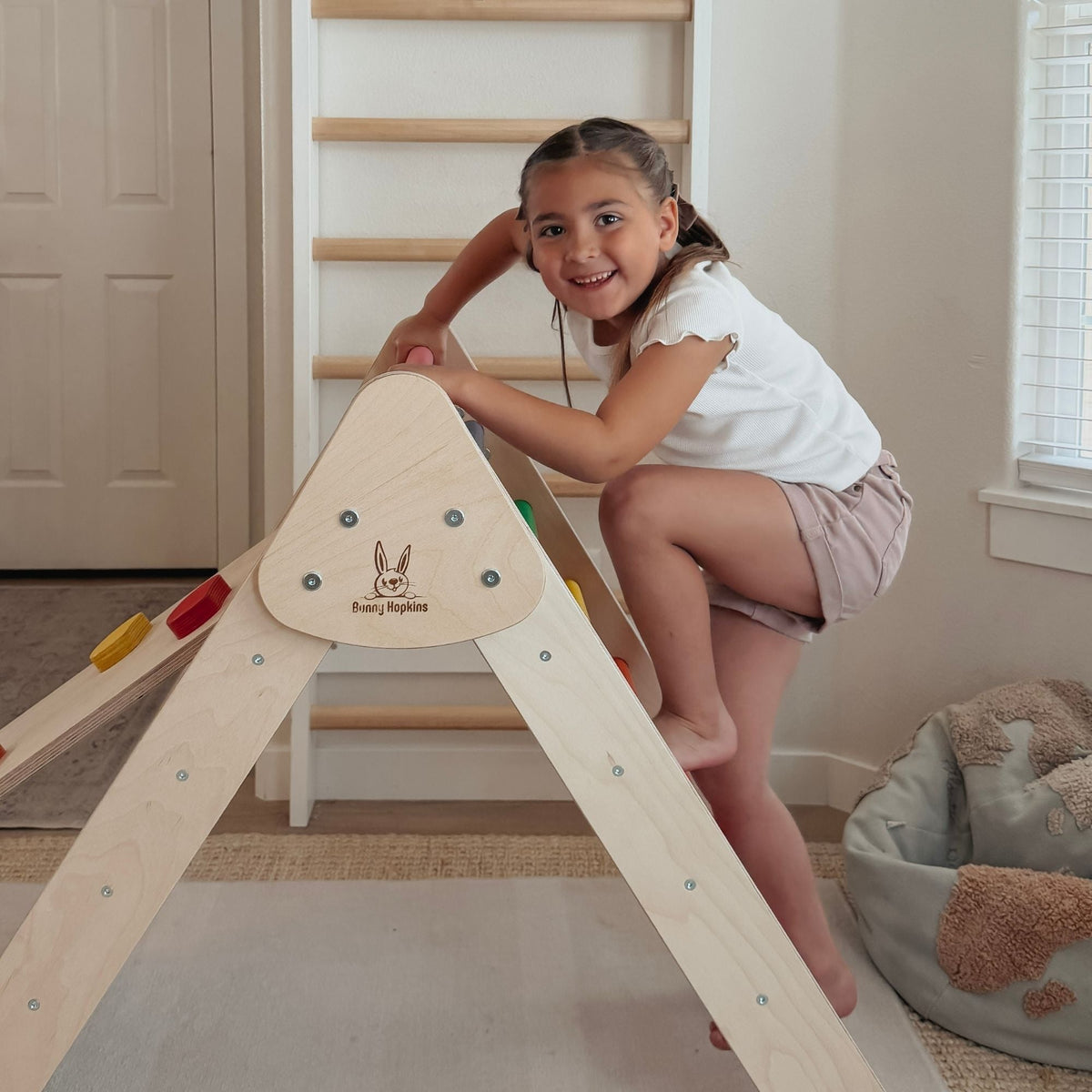 Bunny Hopkins Classic Climber Playset – Original Pikler Triangle with Reversible Ramp, Made in the USA