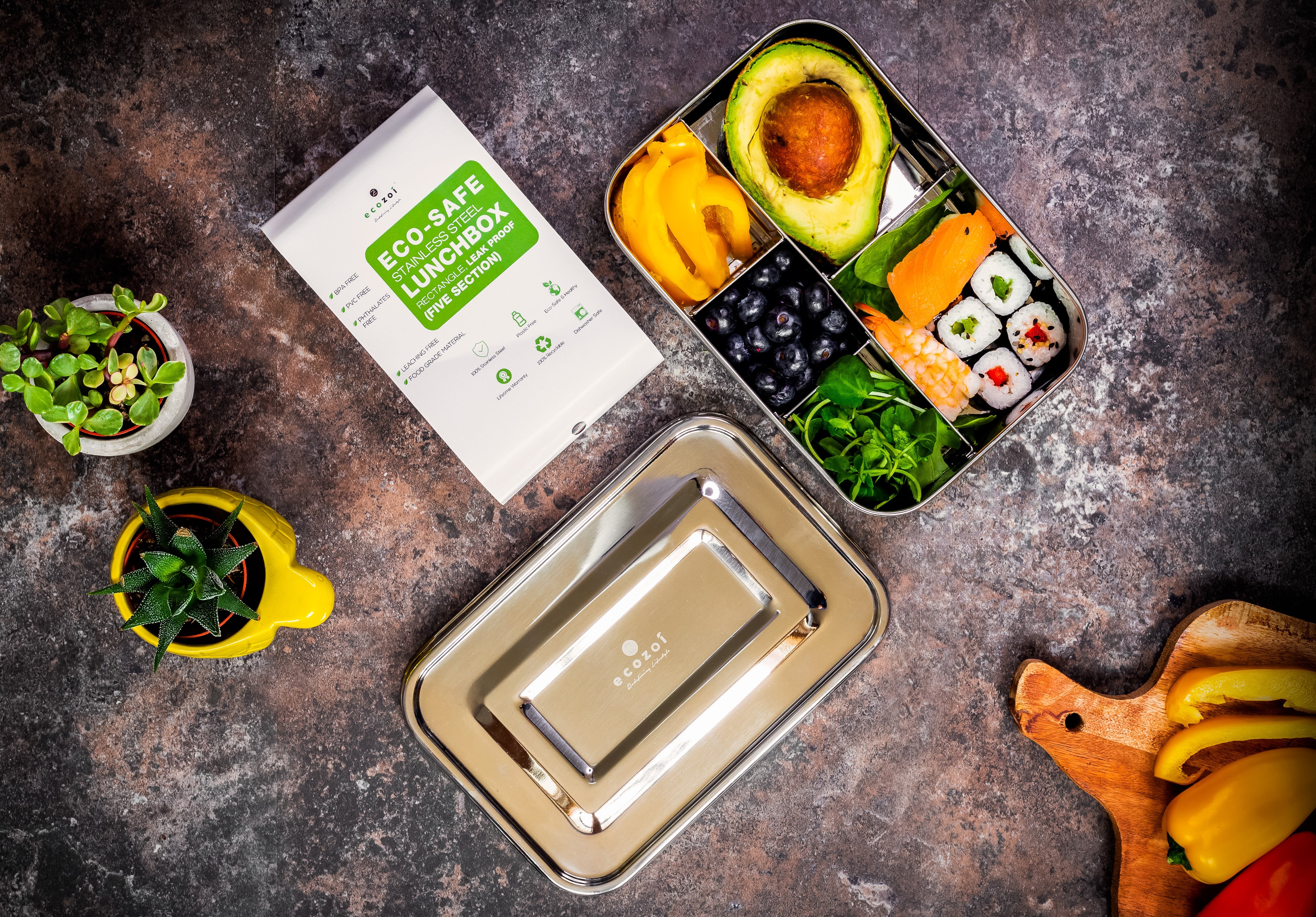 Stainless Steel Lunch Box, 5 Compartment Microwavable - Thumbnail 5