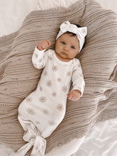 Load image into Gallery viewer, Luna + Luca Floral Baby Girl Bamboo Knotted Gown + Bow
