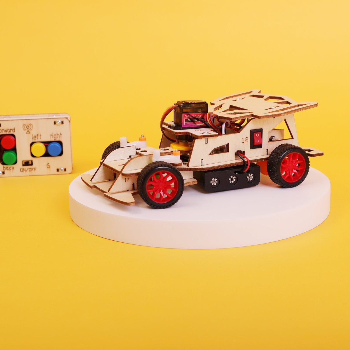 Kitsville Steering Remote Control Car DIY Kit – Wooden STEM Building Kit for Kids 12+
