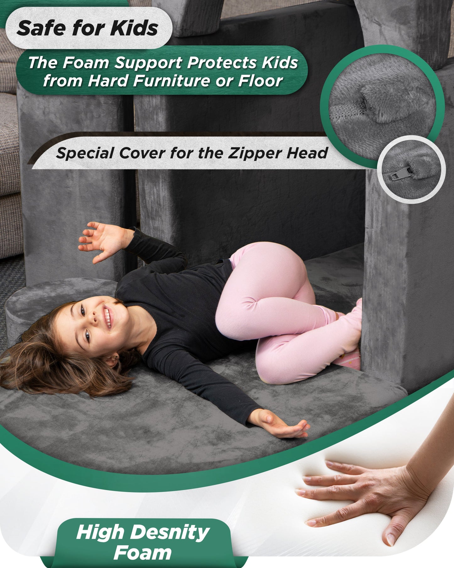 LX15 14pcs Modular Kids Couch Steel Gray