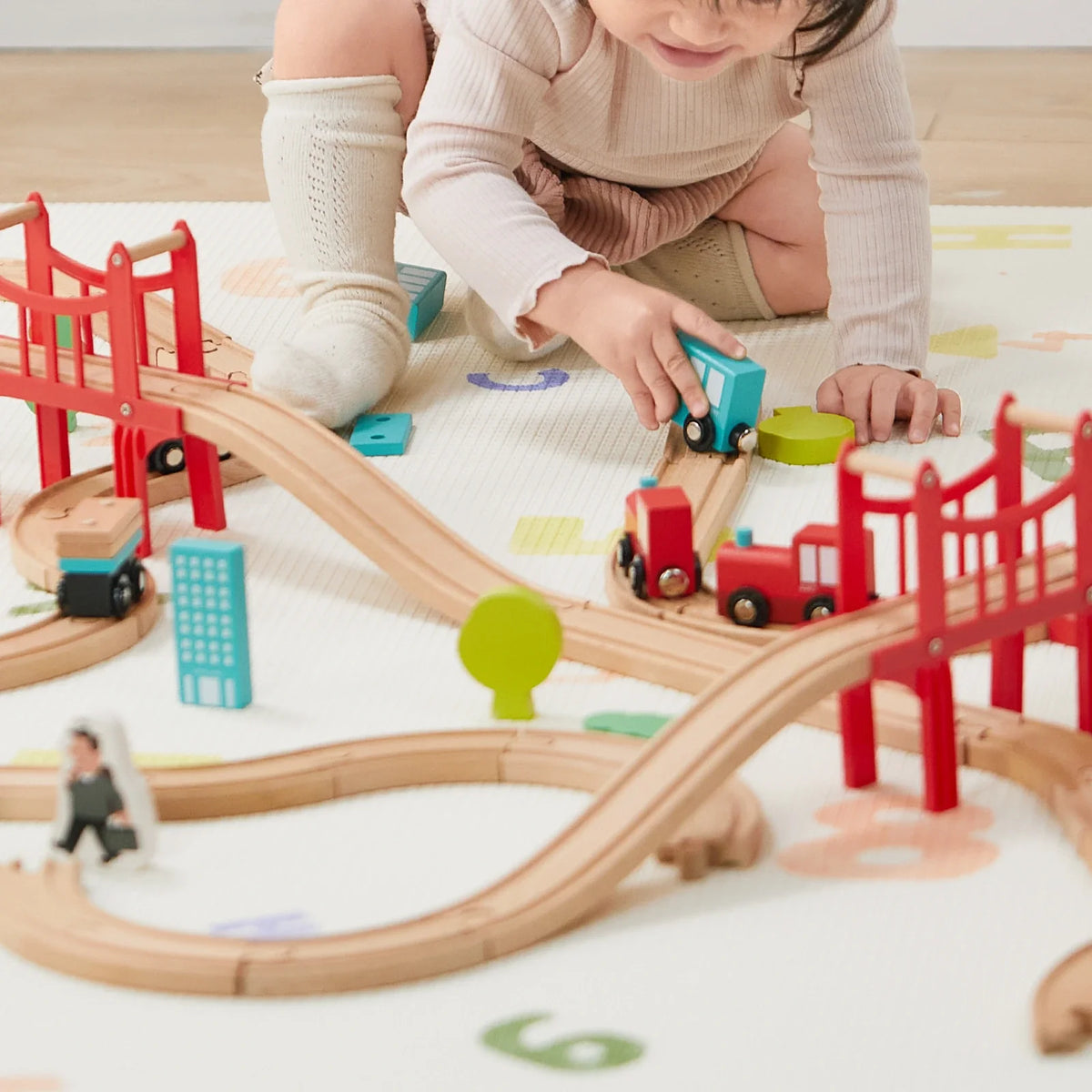 Tiny Land Wooden Train Set for Kids – 39, 55 or 110 Pieces