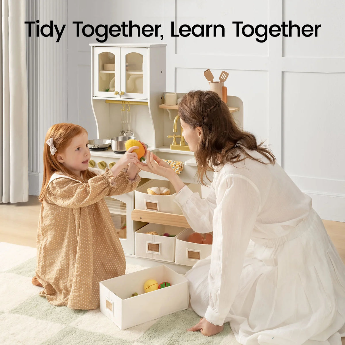 Tiny Land Wooden Play Kitchen with Storage – Cottage-Style Toddler Kitchen