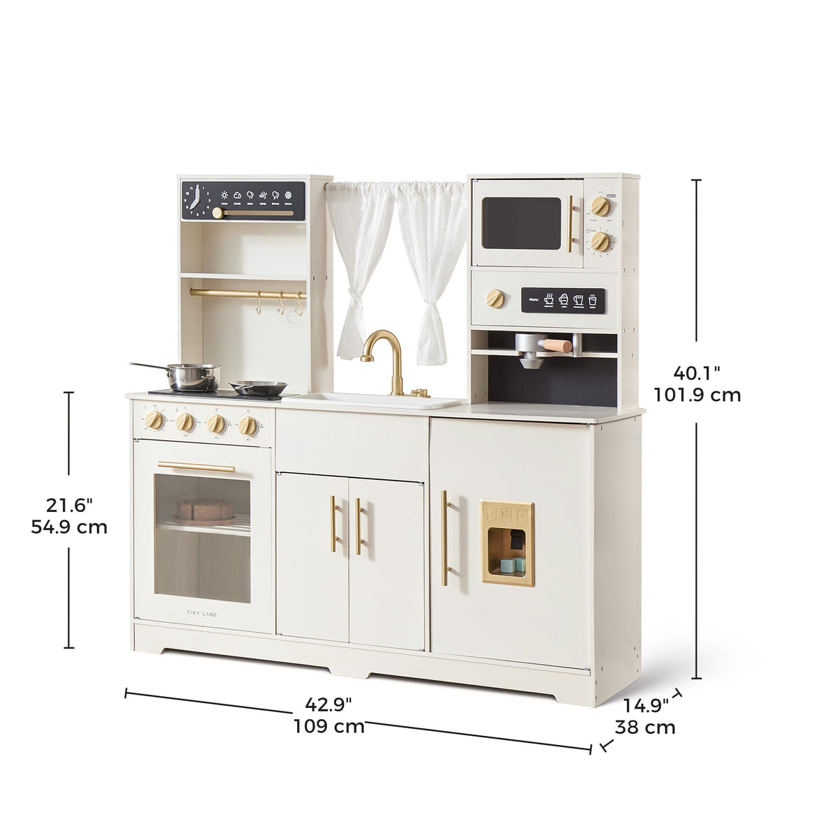 Tiny Land Iconic Aqua Play Kitchen with Running Water – Cream Pretend Play Kitchen