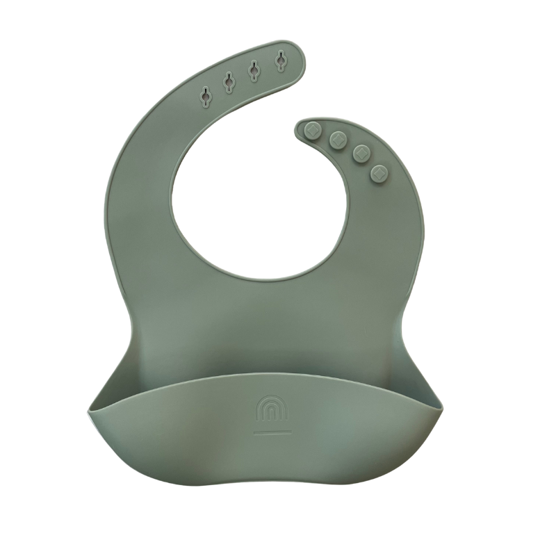 Rainbow Sprout Silicone Bucket Bib – Food-Grade, BPA-Free, Adjustable – Sage Green