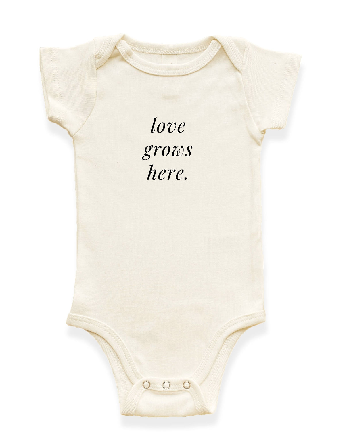 Love Grows Here Organic Cotton Baby Bodysuit – Short Sleeve, 0–18M