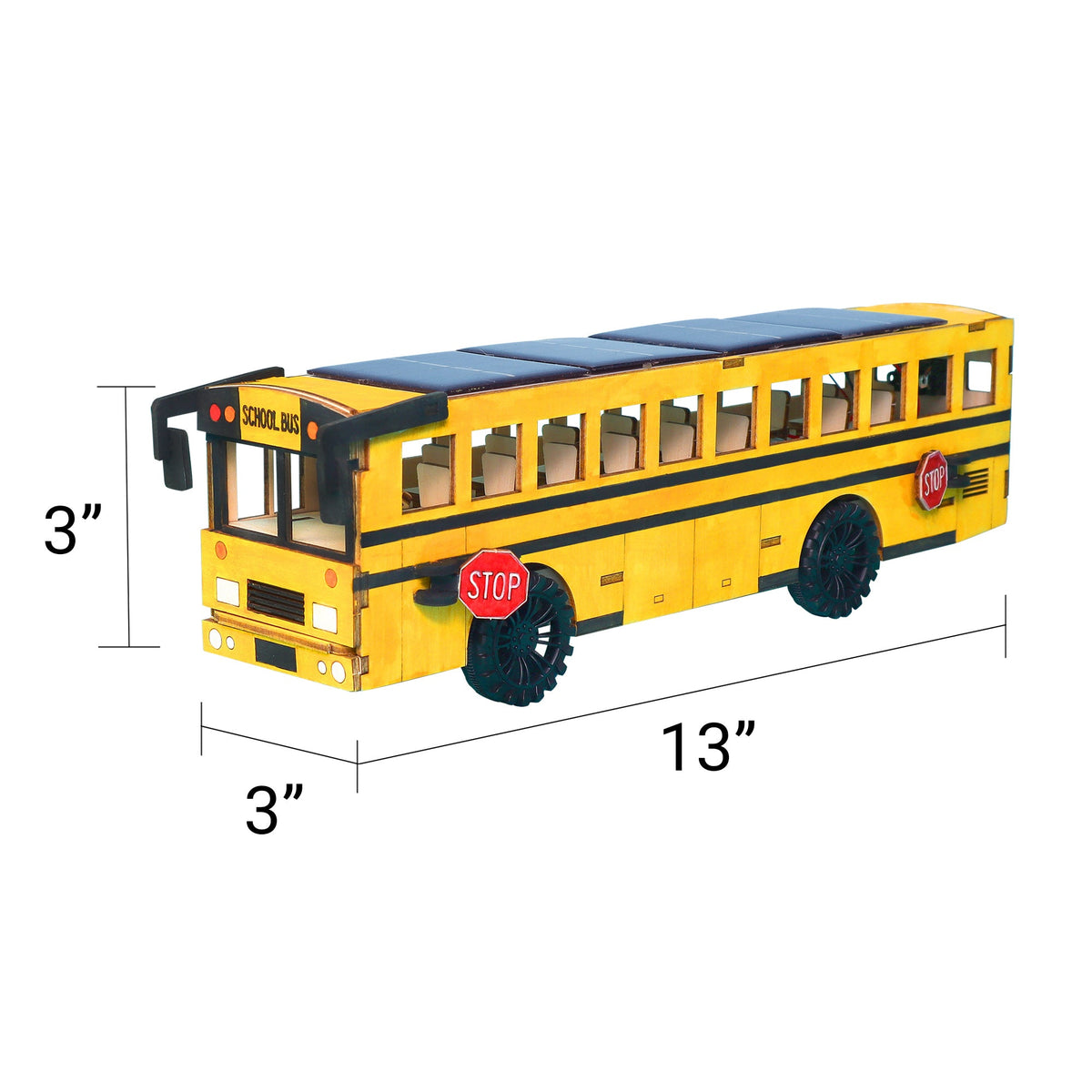 Kitsville Dual Power School Bus DIY Kit – Wooden STEM Building Kit for Kids