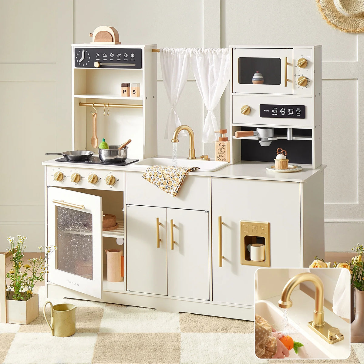 Tiny Land Iconic Aqua Play Kitchen with Running Water – Cream Pretend Play Kitchen