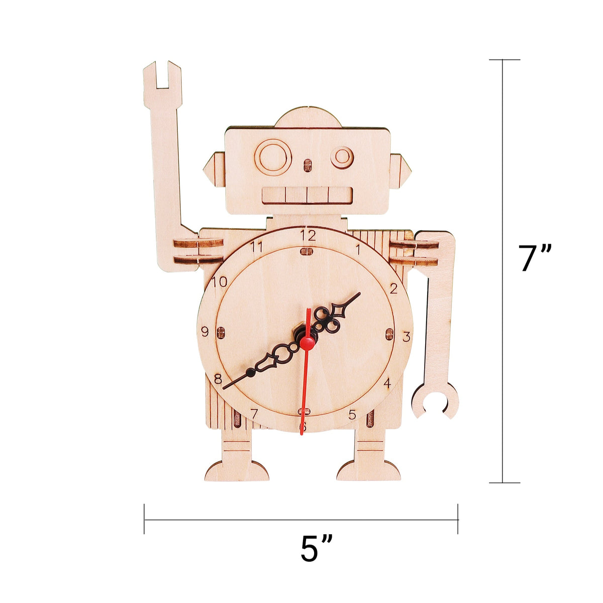 Kitsville Robot Clock DIY Kit – Wooden STEM Building Kit for Kids 6+
