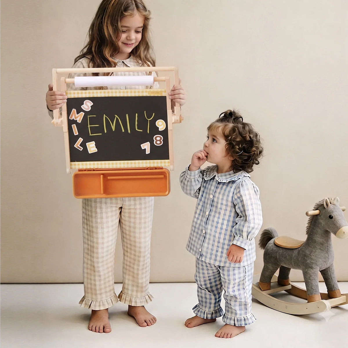 Tiny Land® Double-Sided Magnetic Tabletop Easel – Whiteboard, Chalkboard & Paper Roll with Letter Magnets, Ages 3+