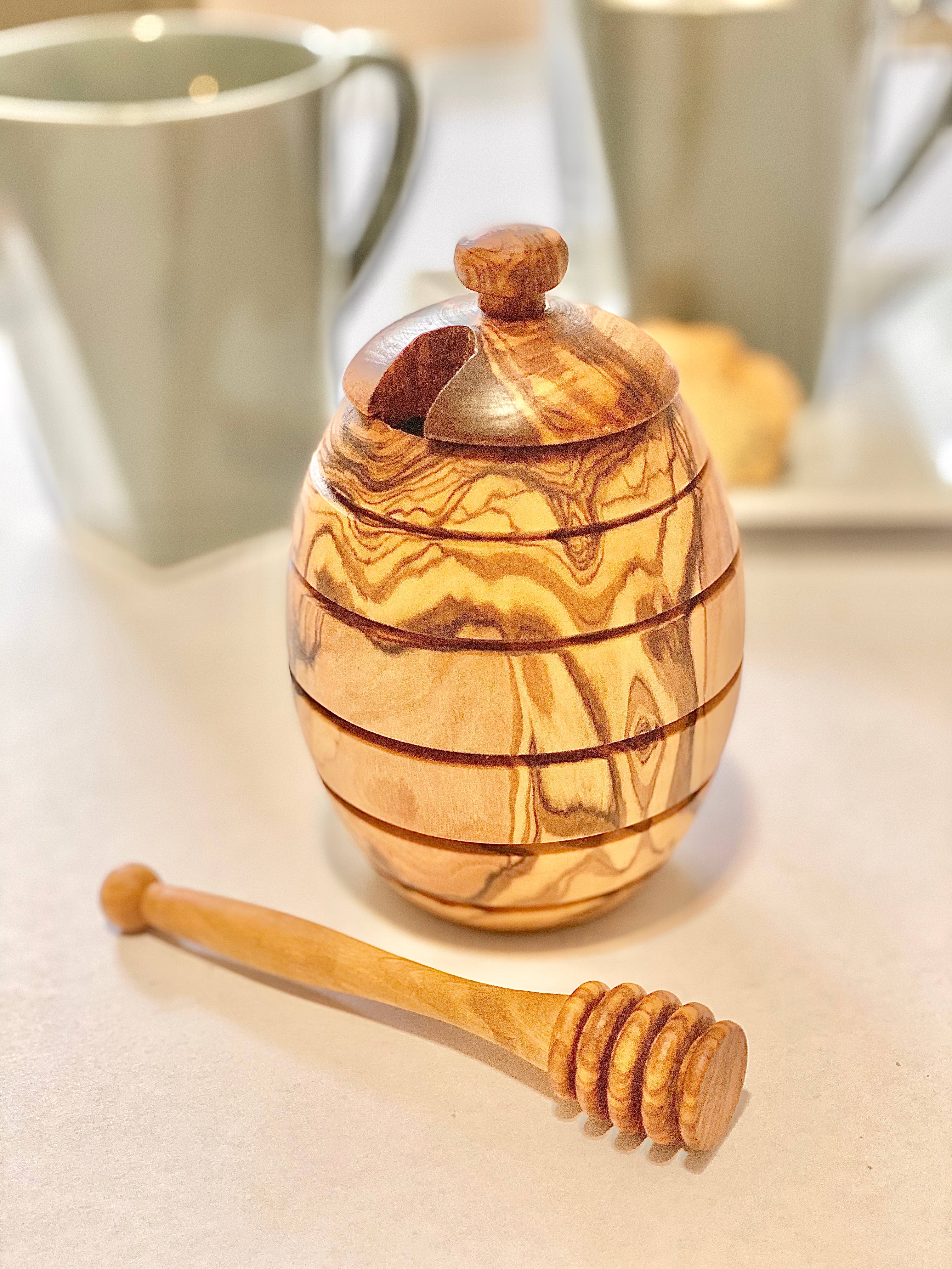 Olive Wood Honey Jar - Thumbnail 3