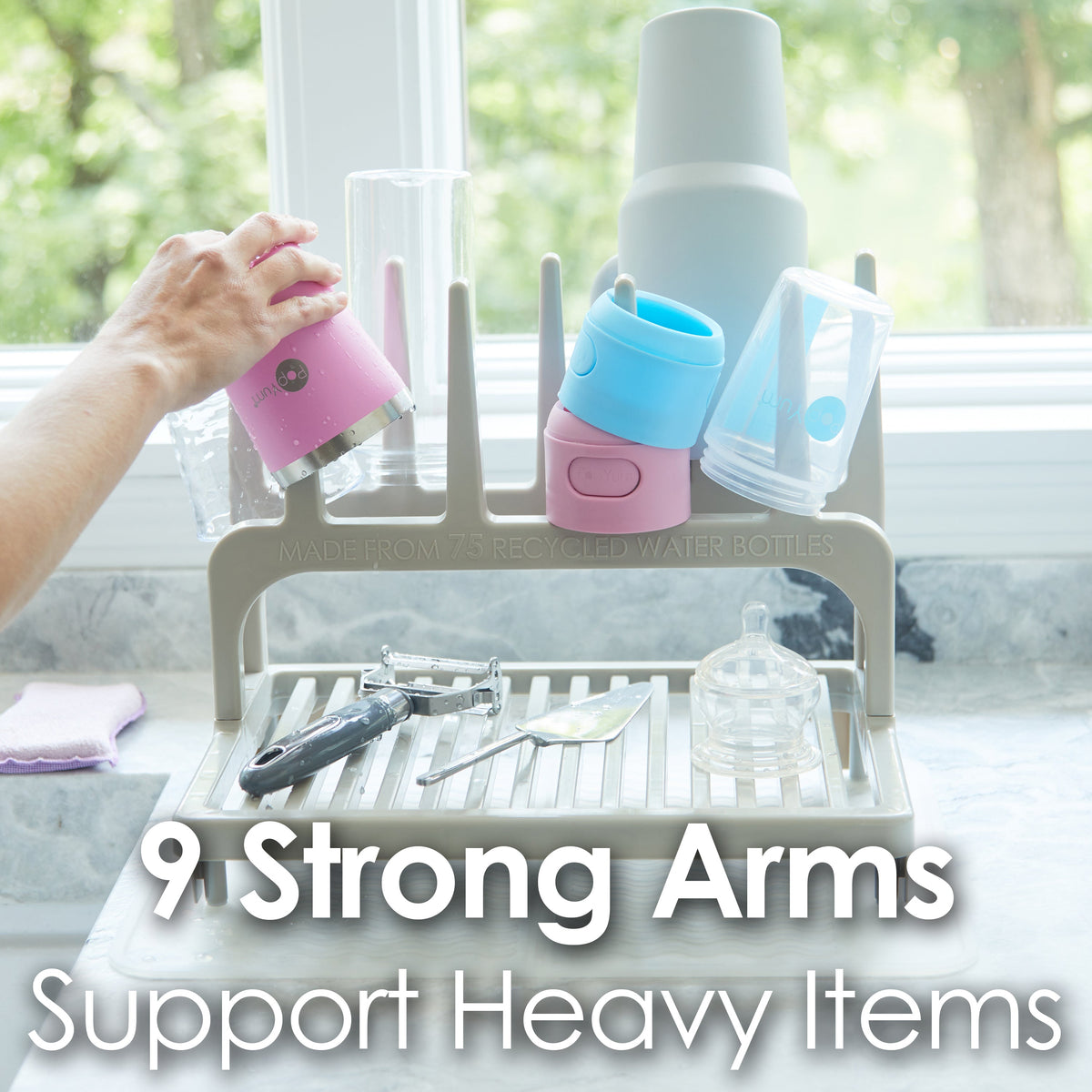 PopYum Space-Saving Baby Bottle Drying Rack with Silicone Mat – Seattle Gray, Made from Recycled Bottles
