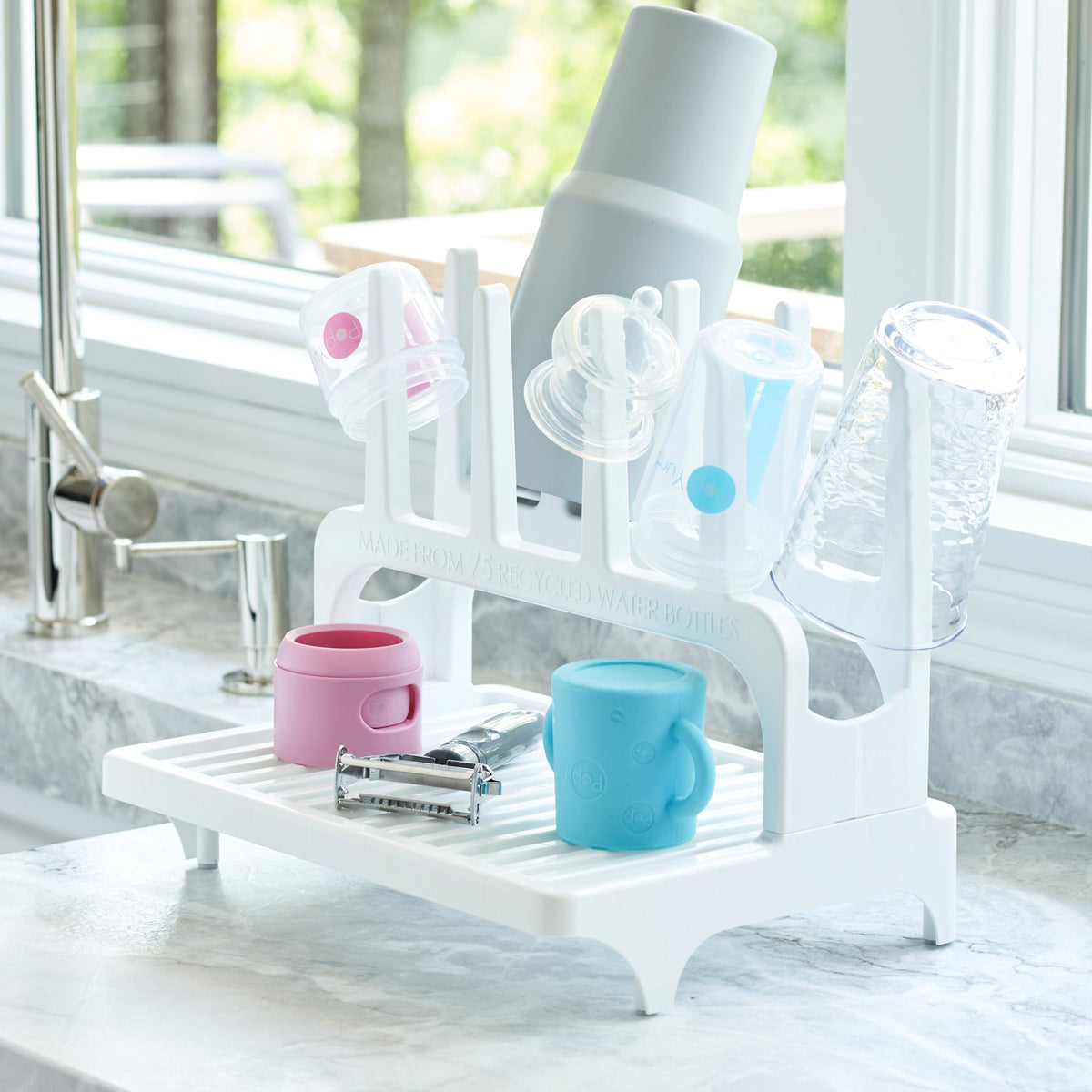 PopYum 9oz Formula-Making Baby Bottle 3-Pack with White Drying Rack – Blue