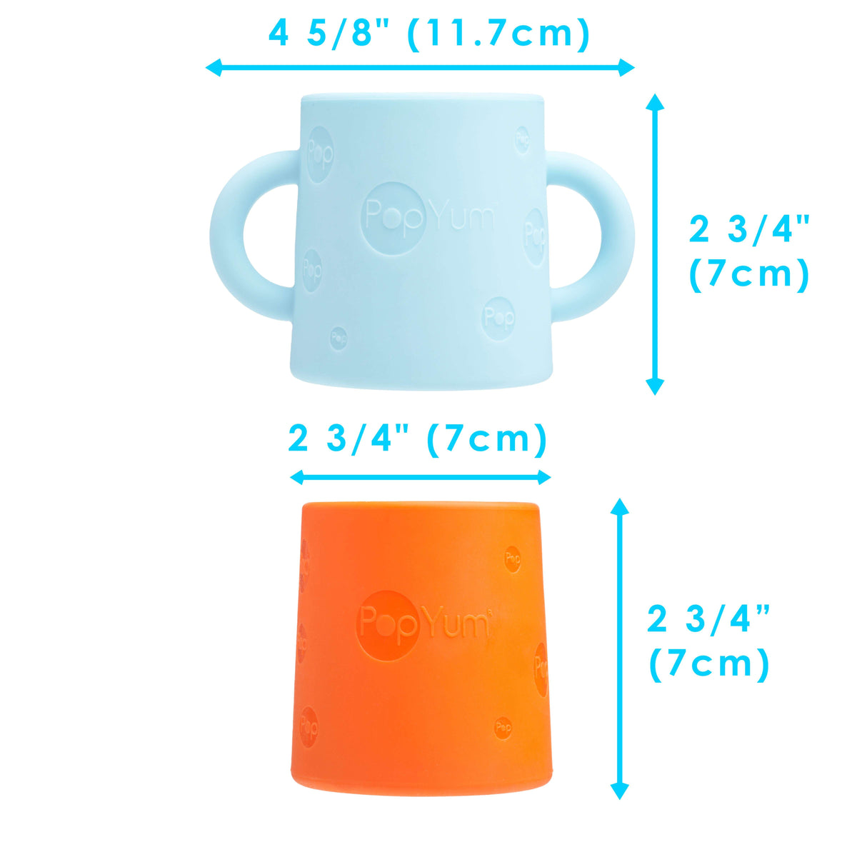 PopYum 5oz Silicone Training Cups, 2-Pack – Sky Blue & Orange (6+ Months)
