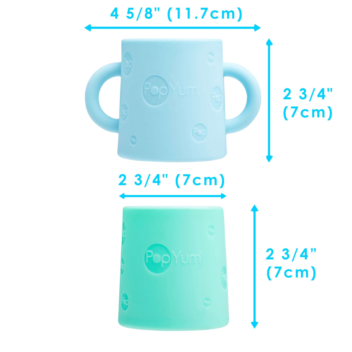 PopYum 5oz Silicone Training Cups, 2-Pack – Sky Blue & Mint Green (6+ Months)