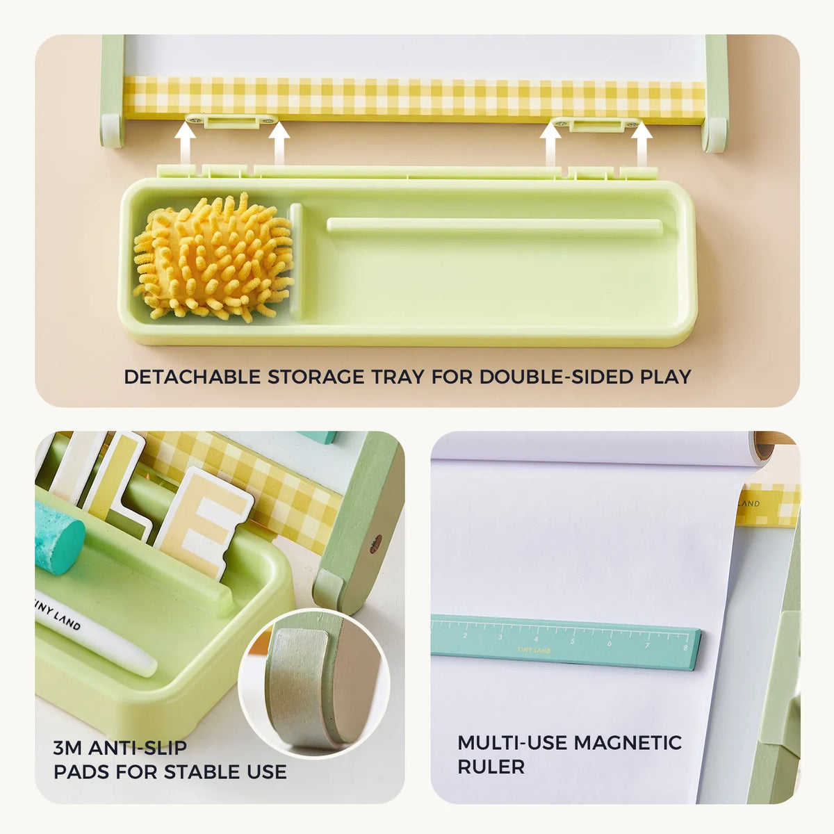 Tiny Land® Double-Sided Magnetic Tabletop Easel – Whiteboard, Chalkboard & Paper Roll with Letter Magnets, Ages 3+