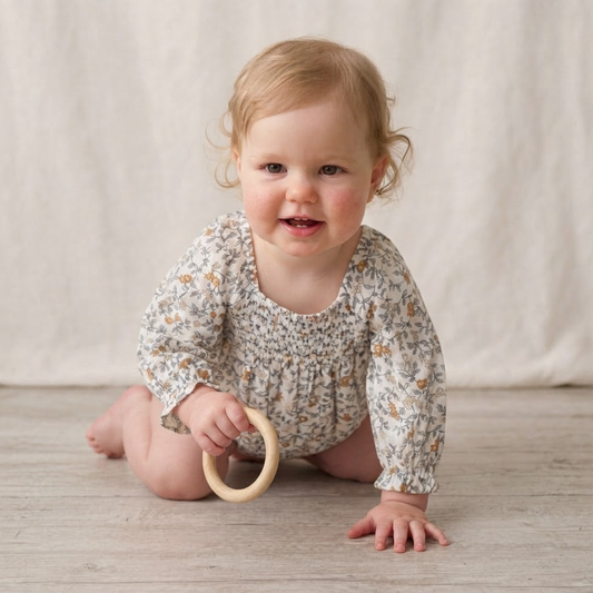 Organic Cotton Smocked Long Sleeve Romper for Babies – Ivy