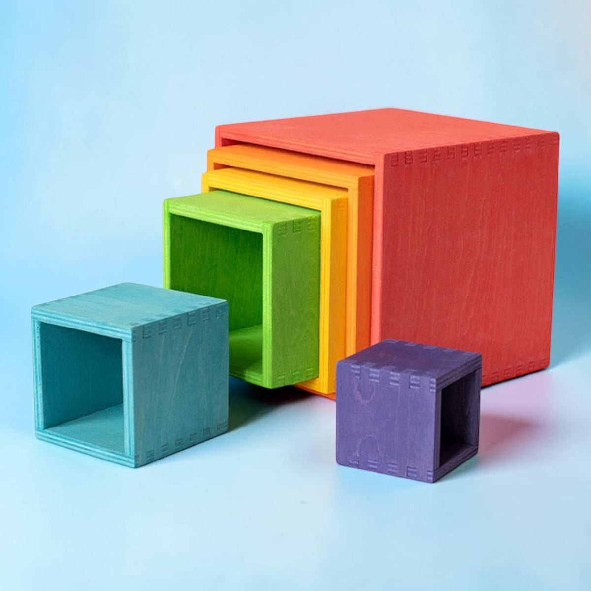 Green Elephant 6-Piece Rainbow Wooden Nesting Boxes – Stacking & Sorting Toy