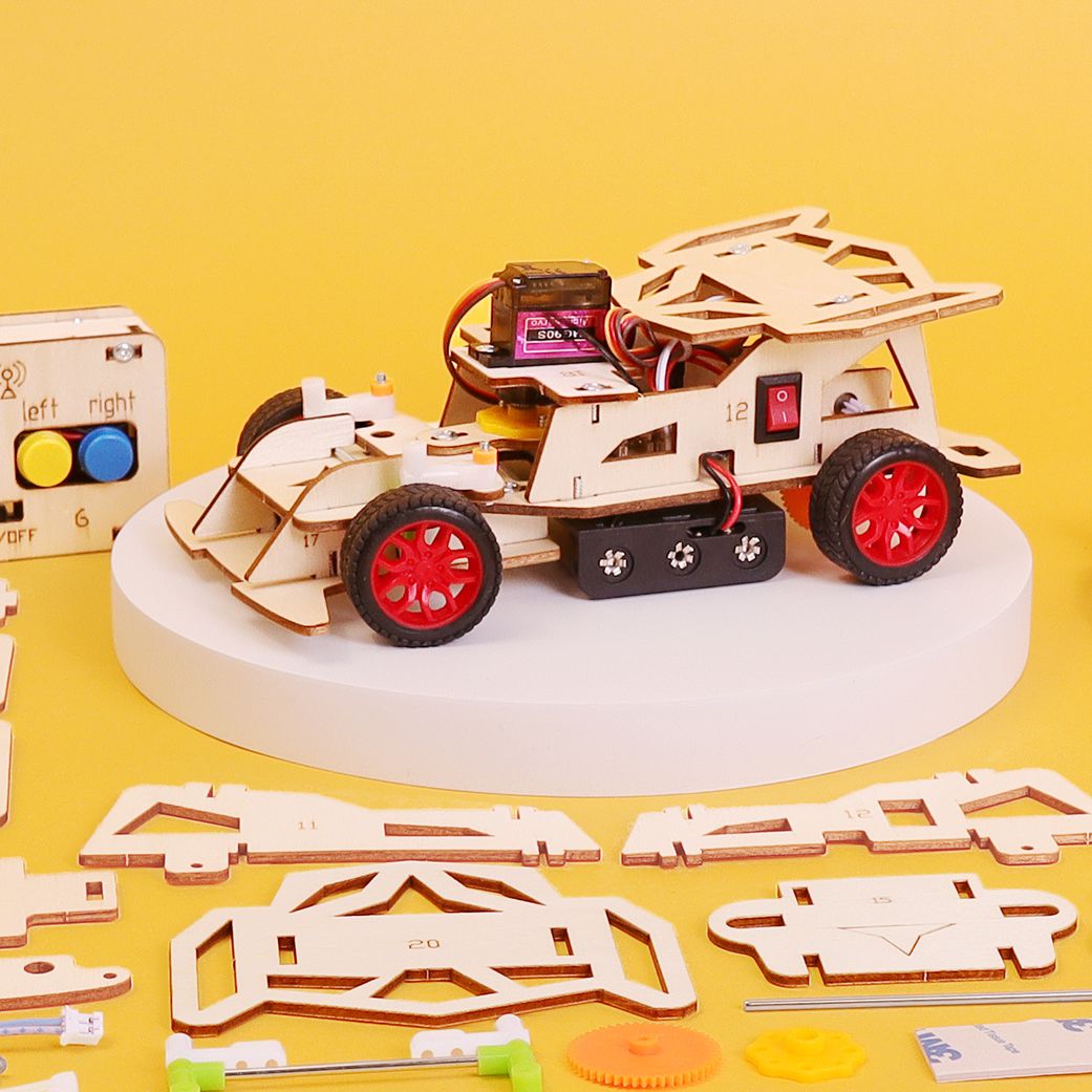 Kitsville Steering Remote Control Car DIY Kit – Wooden STEM Building Kit for Kids 12+