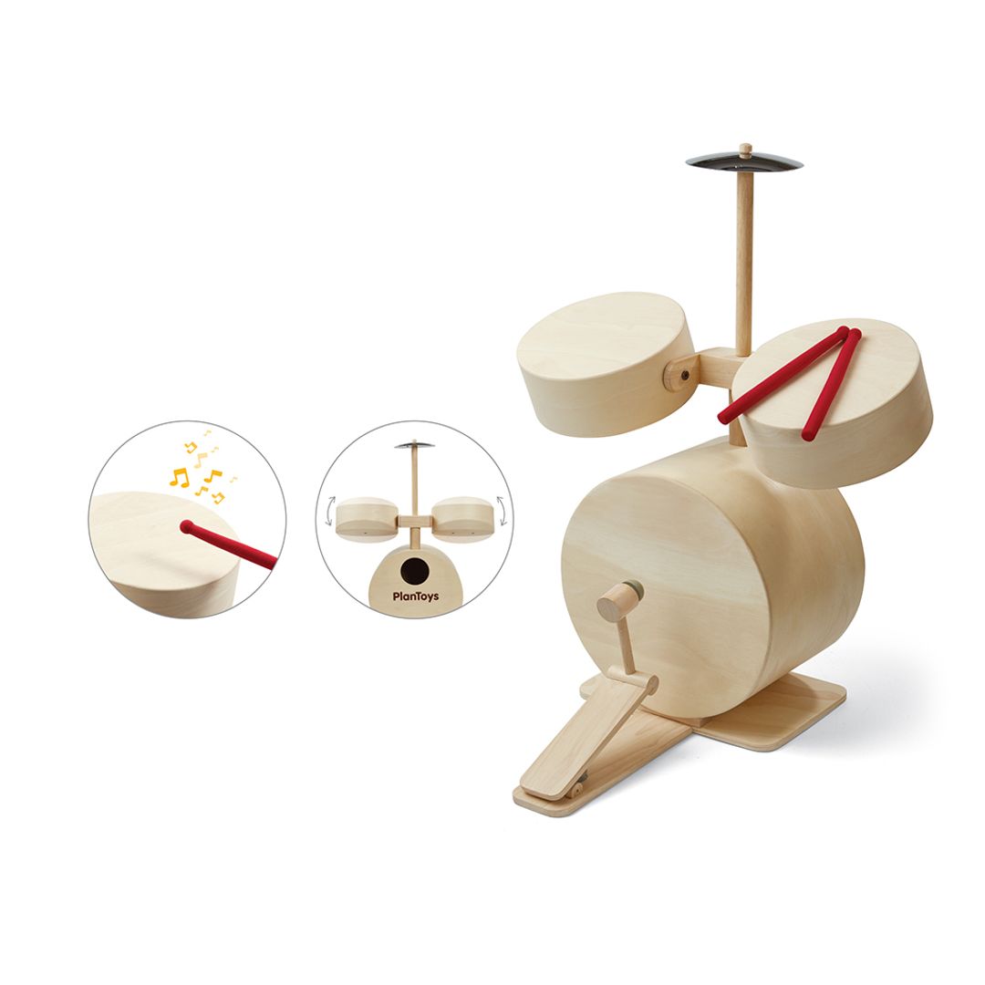 PlanToys Eco-Friendly Wooden Kids' Drum Set