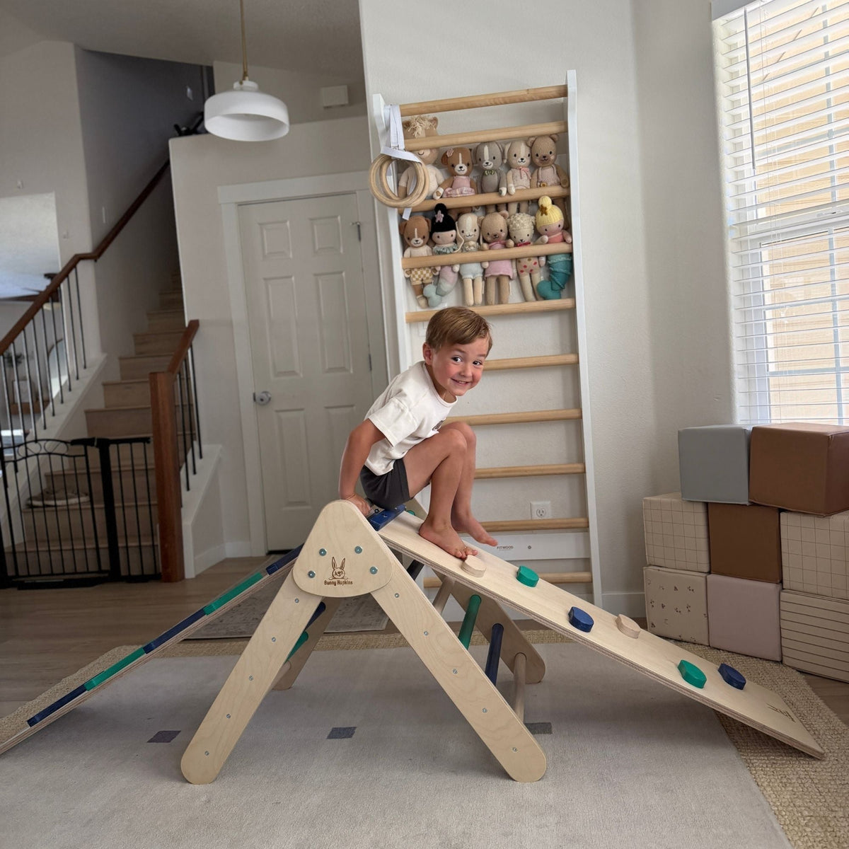 Bunny Hopkins My First Climber Playset – Mini Pikler Triangle with Reversible Ramp, Made in the USA