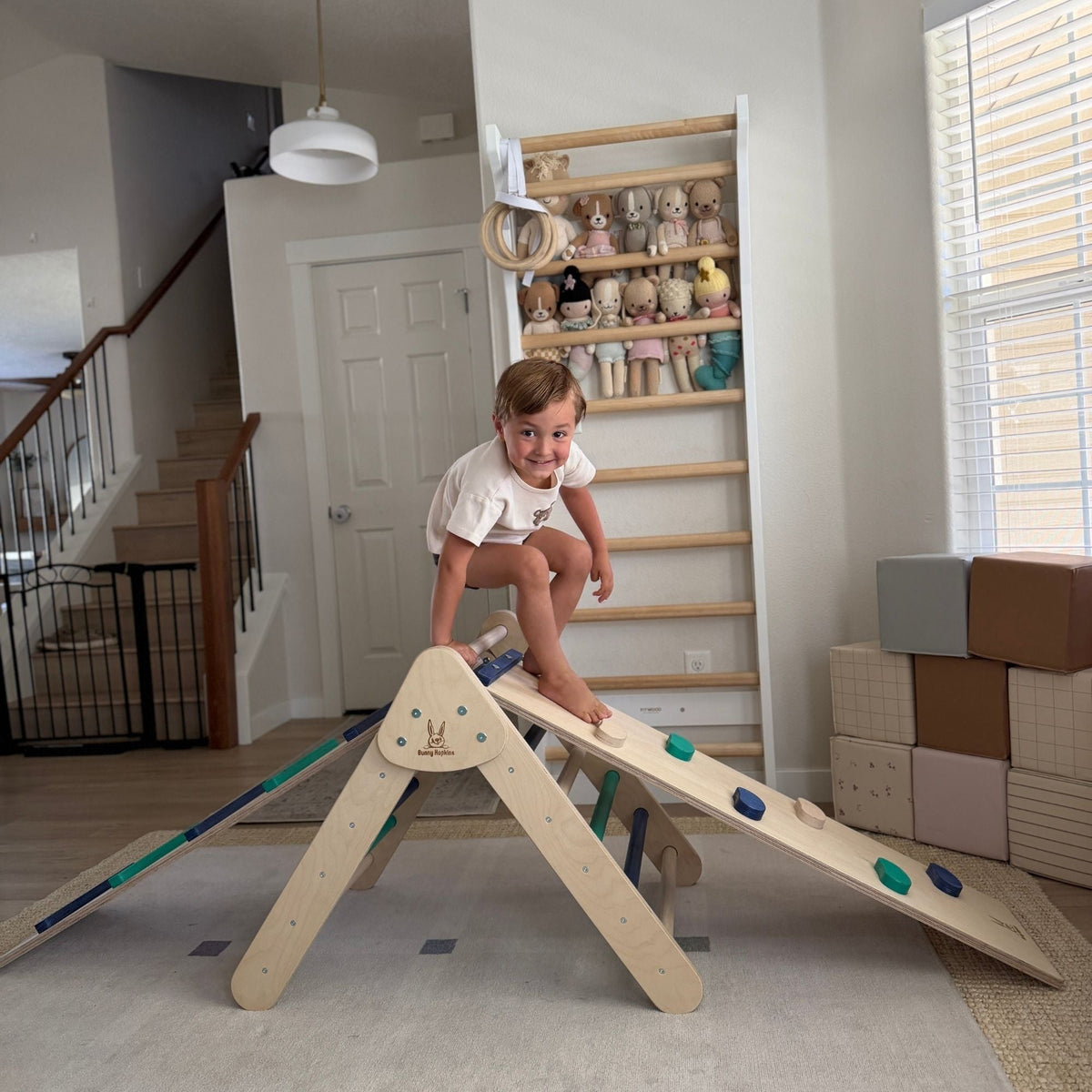 Bunny Hopkins My First Climber Playset – Mini Pikler Triangle with Reversible Ramp, Made in the USA