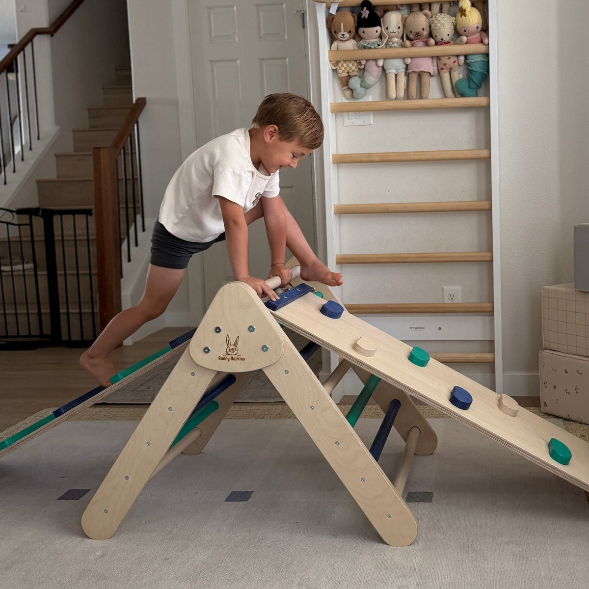 Bunny Hopkins My First Climber Playset – Mini Pikler Triangle with Reversible Ramp, Made in the USA