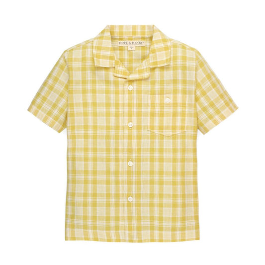 Baby Linen Short Sleeve Camp Shirt - Yellow Plaid Linen