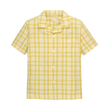Load image into Gallery viewer, Baby Linen Short Sleeve Camp Shirt - Yellow Plaid Linen
