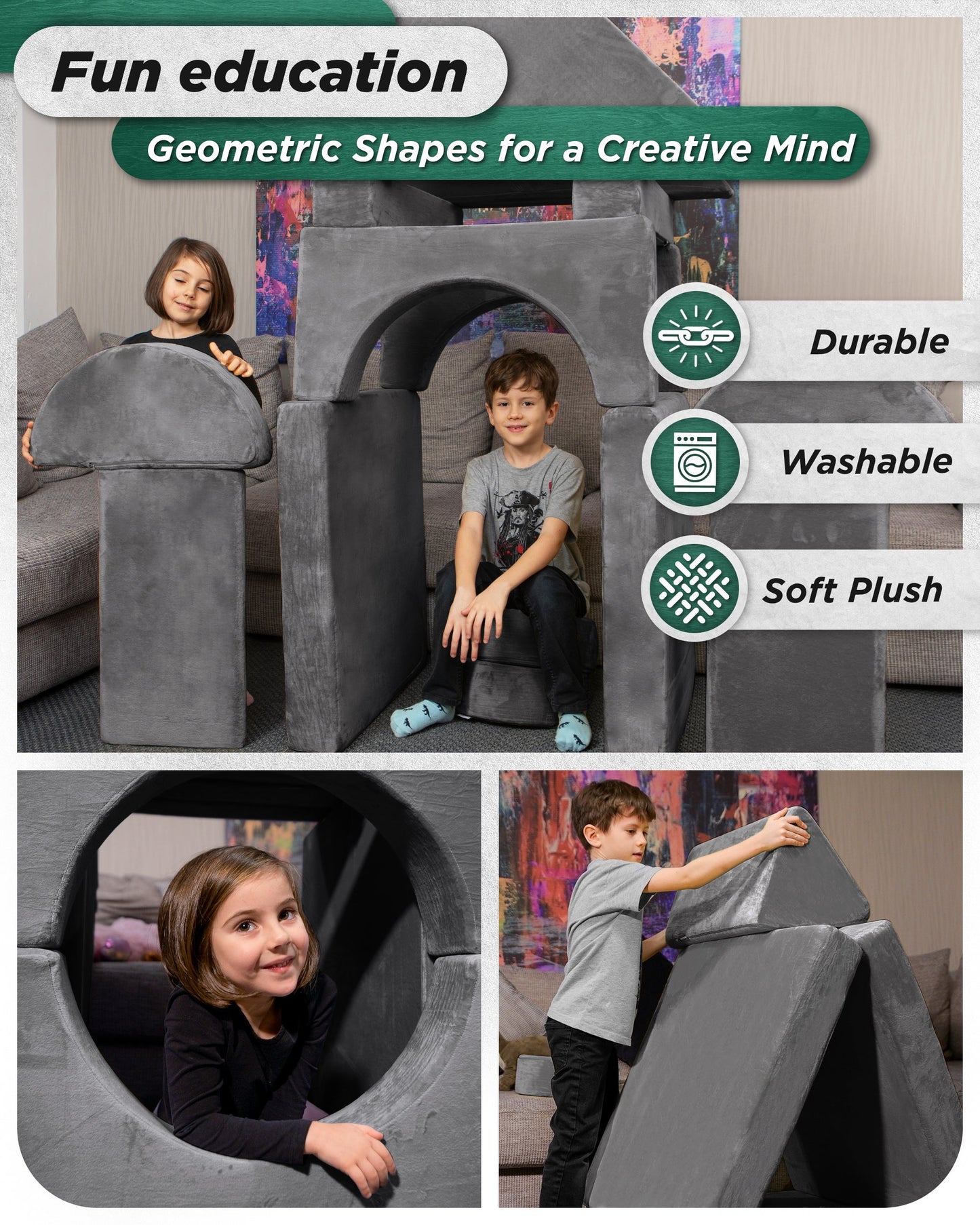 LX15 14pcs Modular Kids Couch Steel Gray