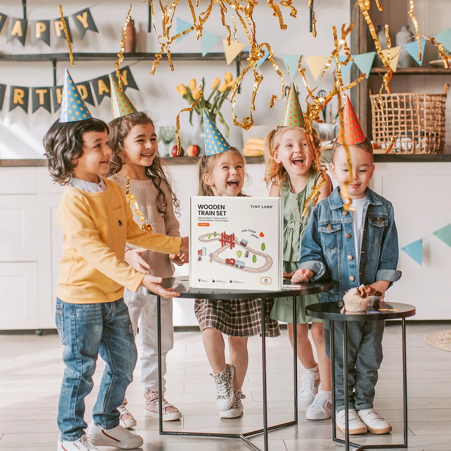 Tiny Land® Wooden Eco-Friendly Train Set for Children 39 Pcs