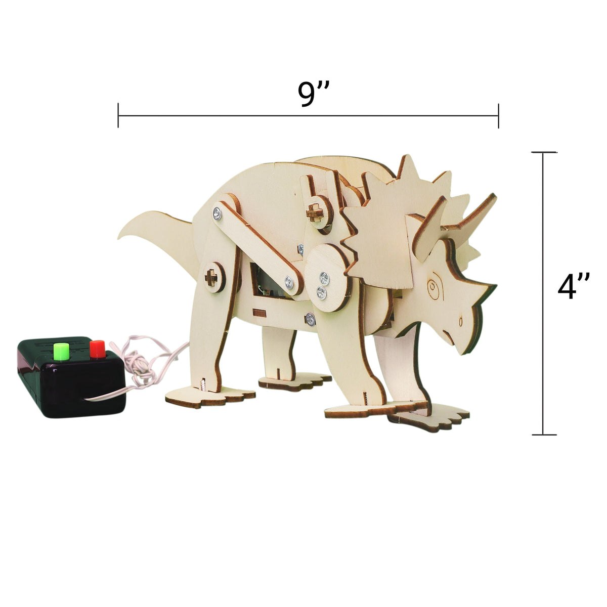 Kitsville Triceratops Dinosaur Robot DIY Kit – Wooden STEM Building Kit for Kids 8+