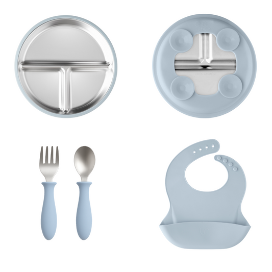 Tots Ground Complete Toddler Feeding Set - Stainless Steel & Silicone | Baby Blue